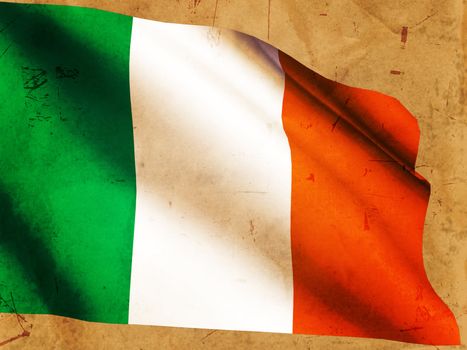 Irish national flag over old paper background