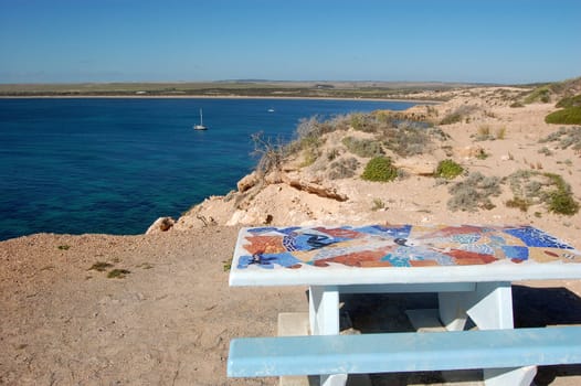 Cliffs and table at the rest area, South Australia