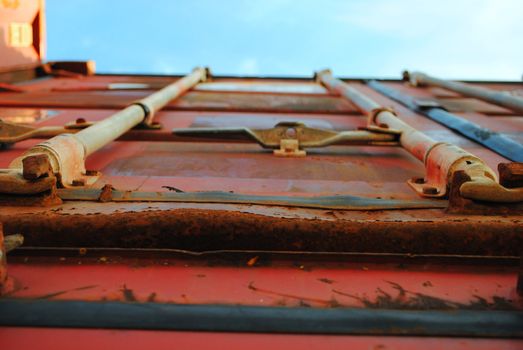 A rusted shipping container.