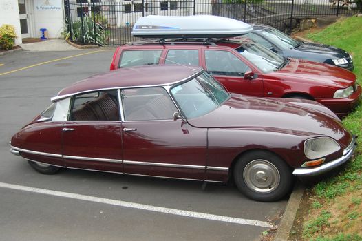 Brown retro car at parking, New Zealand