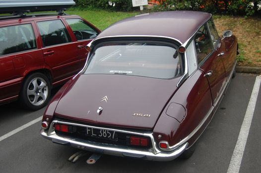 Brown retro car at parking, New Zealand