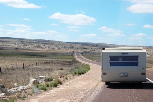 Campervan driving on the road, South Australia