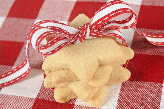 Star shaped cookies with red ribbon