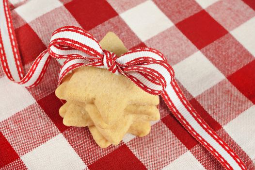 Star shaped cookies with red ribbon