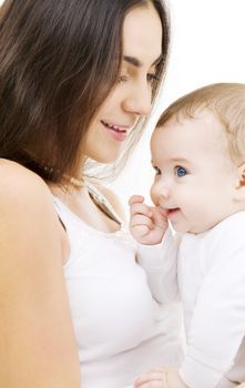 picture of happy mother with baby over white