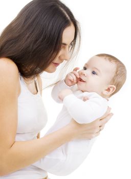 picture of happy mother with baby over white