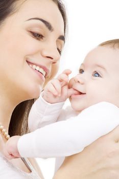 picture of happy mother with baby over white