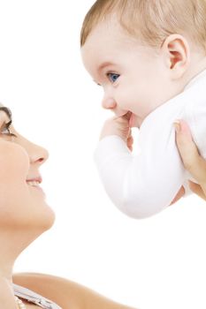 picture of happy mother with baby over white