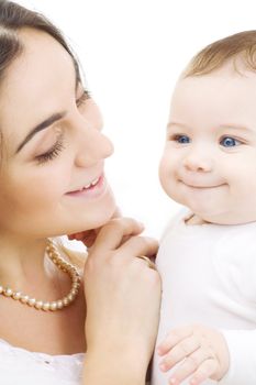 picture of happy mother with baby over white