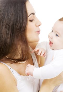 picture of happy mother with baby over white