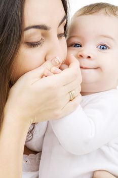 picture of happy mother with baby over white