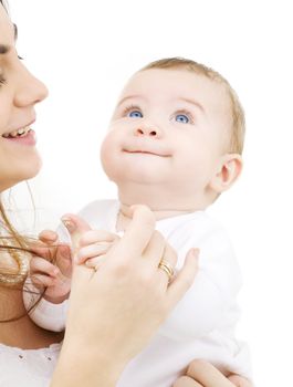 picture of happy mother with baby over white