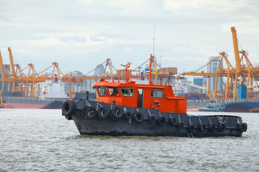 Industrial shipping port on sunset in Bangkok, Thailand