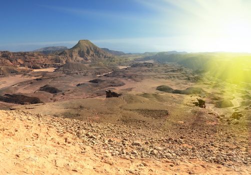 Sand desert and sun beatiful evening landscape 