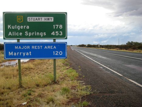 Road signs at Stuart Highway, Northern Territory, Australia