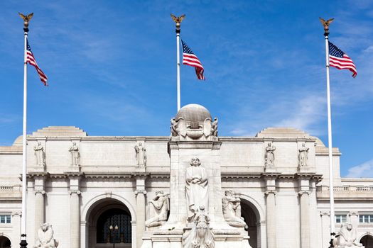 Columbus statue carved by Lorado Taft in 1911 in front of Union Station Washington DC. He died in 1936