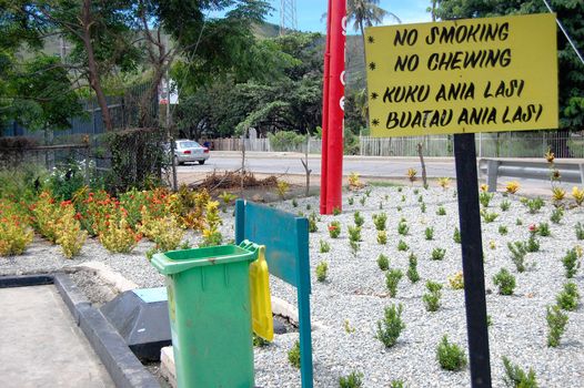 Street sign "No chewing betel nut" in Port Noresby, Papua New Guinea