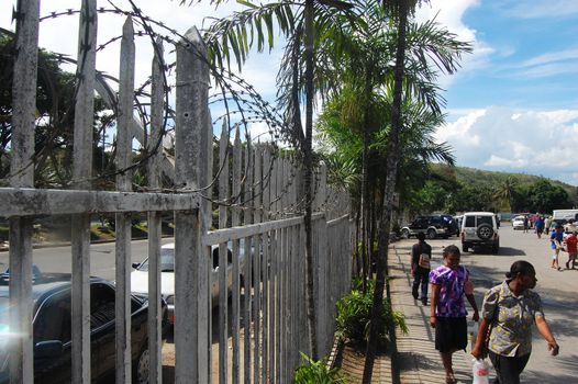 Fence in the street, Boroko area,Port Moresby, Papua New Guinea