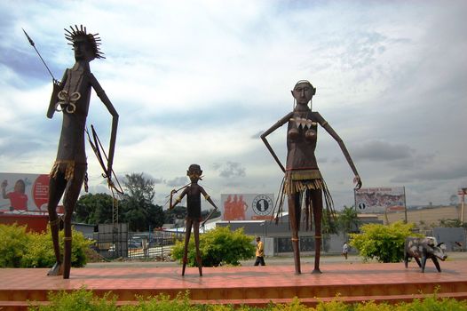 Metal family monument in the street, Port Moresby, Papua New Guinea