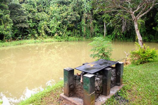 Fire place at the riverside in picnic area, Papua New Guinea