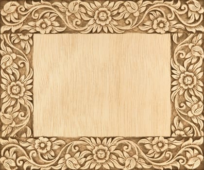 Pattern of flower carved frame on wood background