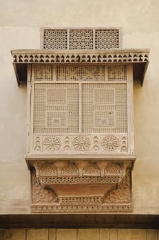 traditional carved wood window in cairo egypt