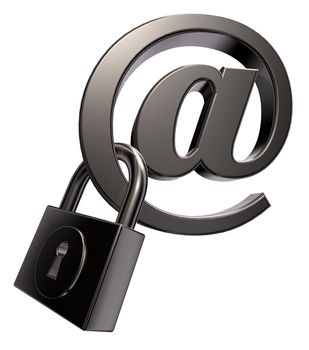 email symbol with padlock on white background - 3d llustration