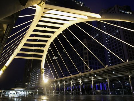 pubic skywalk at bangkok downtown square night, thailand