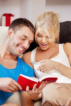 bright picture of happy couple with book