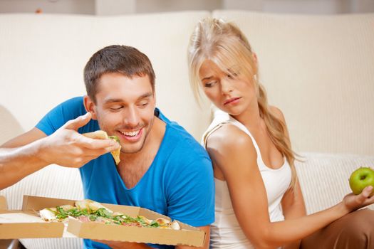 bright picture of couple eating different food