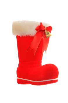 Red Santa boot on a white background