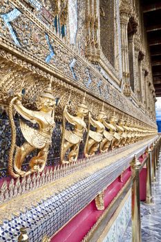 the row of garuda in wat phra knew, bangkok, thailand