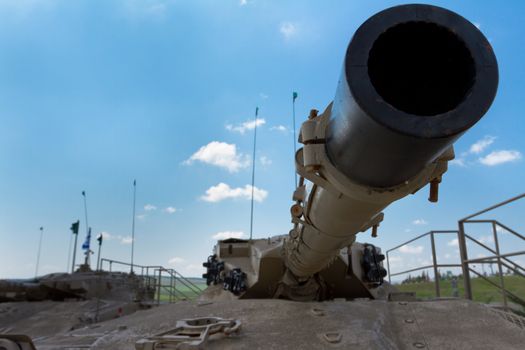 Old tanks against the blue sky . Museum of tanks. Israel. Latrun