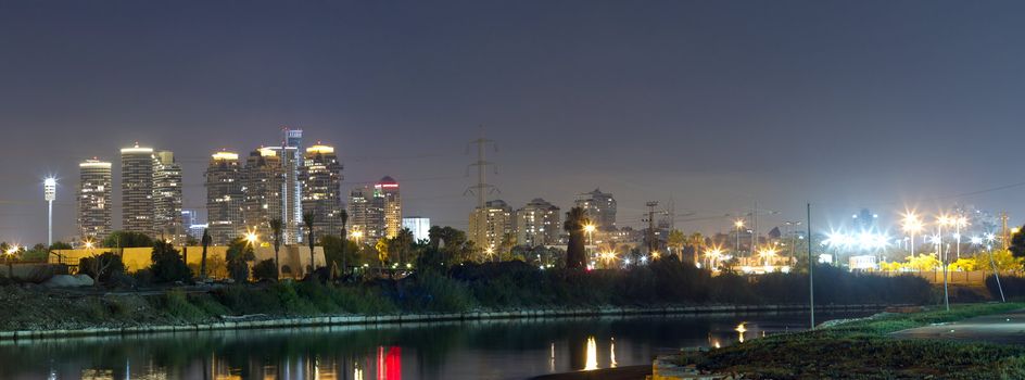 Tel Aviv city and river at the night