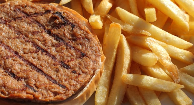 Fast food. Hamburger and chips.