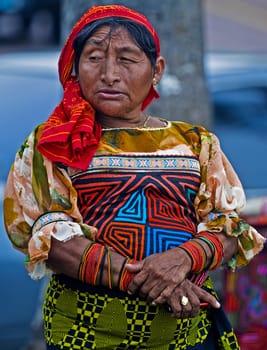 PANAMA - DEC 25 : Portrait of Kuna woman  on December 25 2010  in Panama city , Panama - Kuna people are Indian tribe indigenous to Panama 