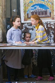 JERUSALEM - OCTOBER 10 2011 : Jewish ultra orthodox children in the " Mea Shearim" neighborhood in Jerusalem Israel.