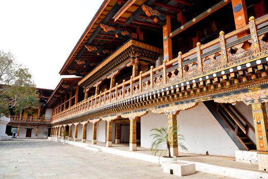 the delicate decoration lnside punakha dzong, bhutan
