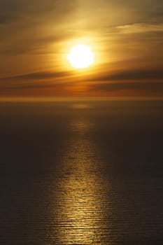 Midnight sun on Lofoten islands in arctic Norway during polar day