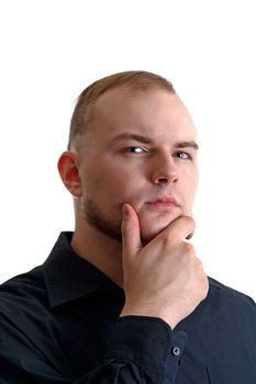 Portrait of handsome young thoughtful businessman isolated over white background 