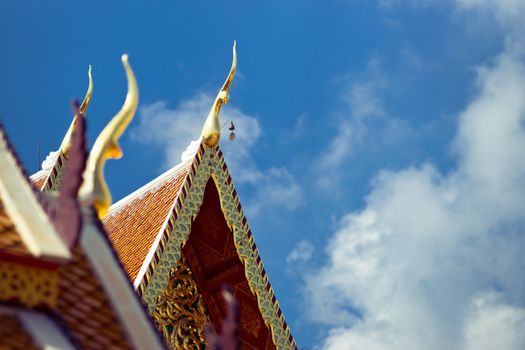 Ornate roof of buddhist temple, Wat Doi Suthep, Chiang Mai, Thailand