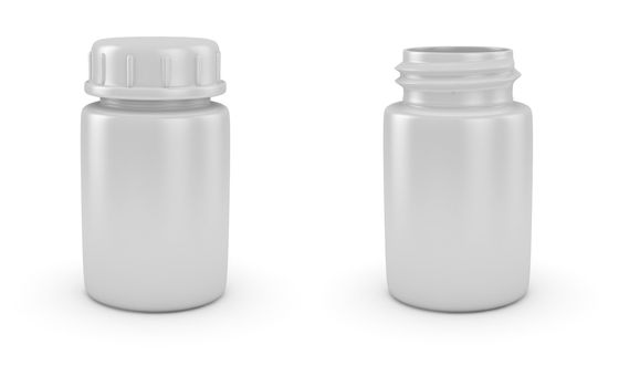 Two blank medical bottles with and without cap
