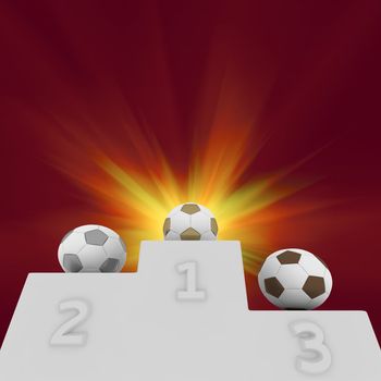 Soccer balls on a pedestal of winners