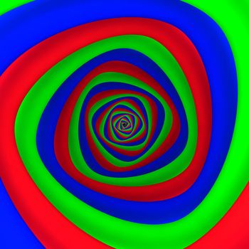 Triangular vortex of red, blue, green colors