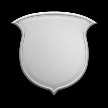 White blank shield, clay render, isolated on black