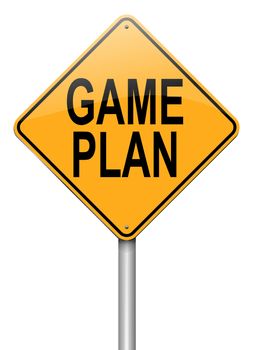 Illustration depicting a roadsign with a game plan concept. White background.