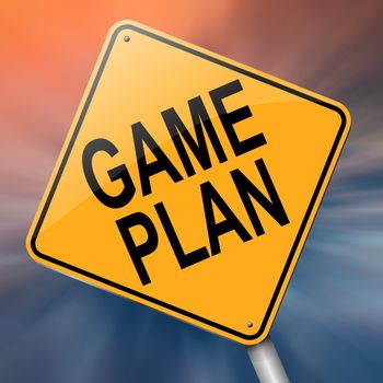 Illustration depicting a roadsign with a game plan concept. Abstract background.