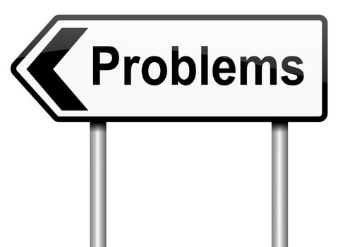 Illustration depicting a roadsign with a problem concept. White background.