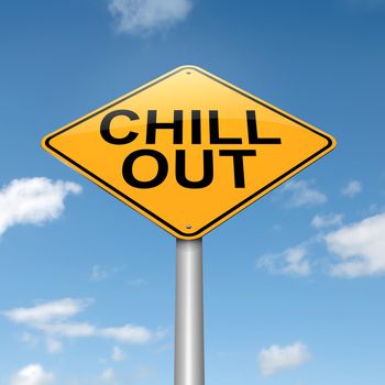 Illustration depicting a roadsign with a 'chill out' concept. Sky background.