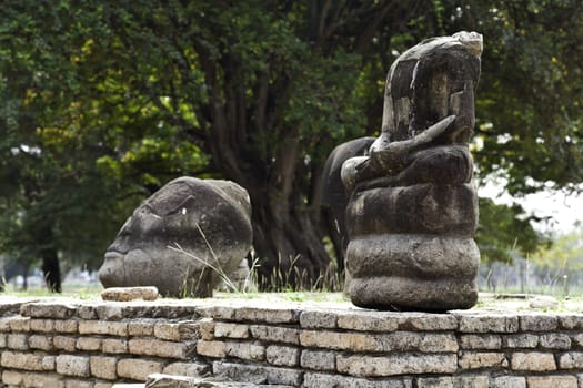 ruins buddha image in wat mahathat, ayutthaya, thailand